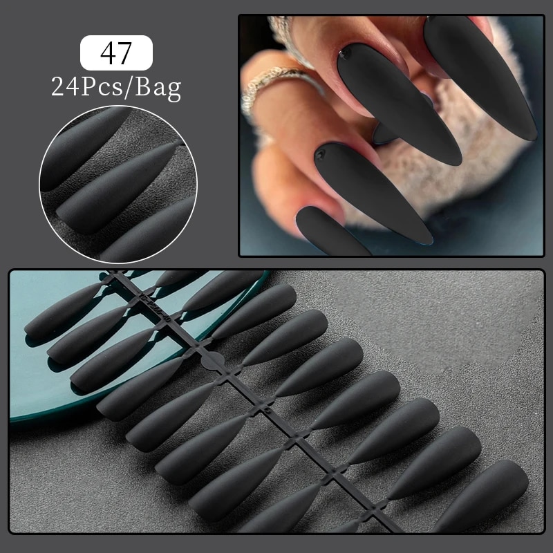 1Bag Matte False Nails Without Glue Press On Nail Tips Frosted Full Cover Artificial Fingernails Ballet Detachable Nail Art