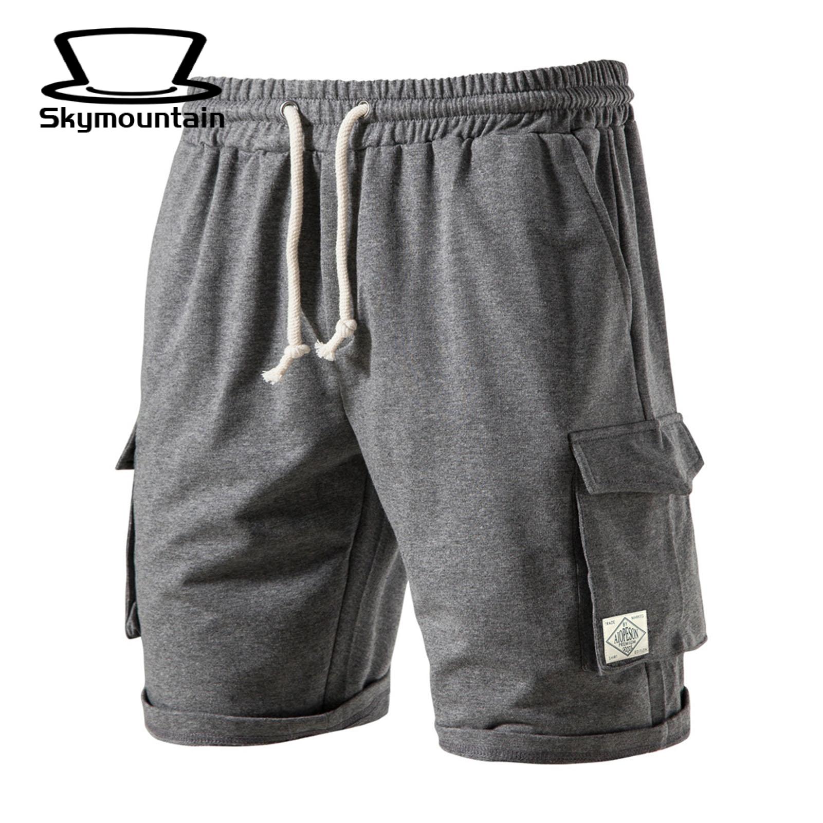 Men Elastic Waist Shorts Men's Summer Casual Shorts with Elastic Waistband Multiple Pockets Comfortable Wide Leg Sport Shorts for Active Lifestyle Solid Color Activewear for Men Casual Elastic for Men. 