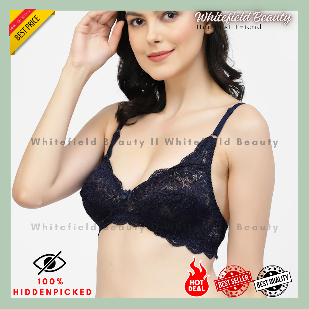 Fancy Lace Bridal Double Layered Non Padded & Non-Wired Seamed Medium Coverage Bra Ful Net Premium Bra. 