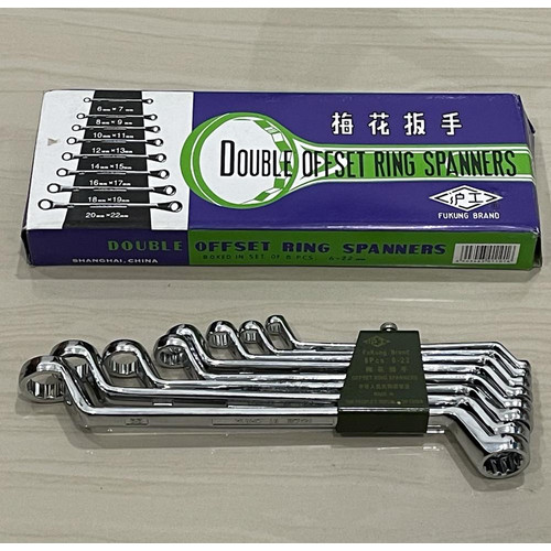 Combination Ring Spanner 8 pcs set 6-22mm, double offset ring wrench ,heavy duty and best quality set FUKUNG Brand Same as picture. 