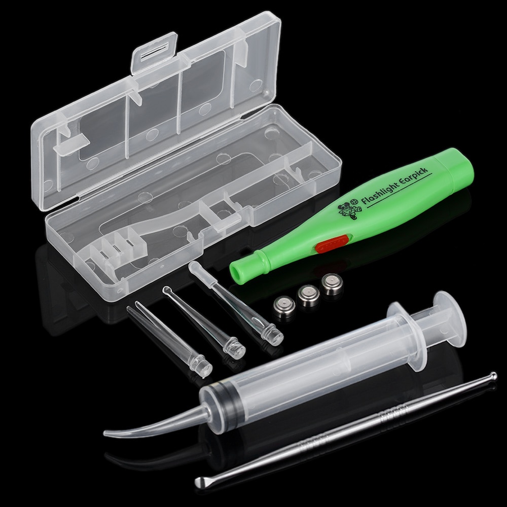 【VisioN Shop】Tonsil Stone Remover Tool LED Light Earpick Stainless Steel Earwax Remover 3 Tips Irrigator Clean Ear Care Wax Cleaning Tools