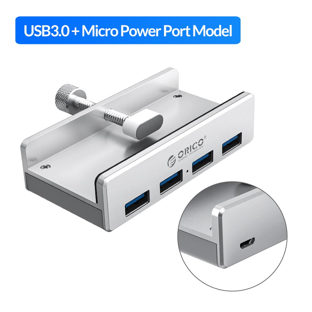 ORICO Clip-type USB 3.0 HUB Aluminum External Multi 4 Ports USB Splitter Adapter for Desktop Laptop Computer Accessories(MH4PU). 