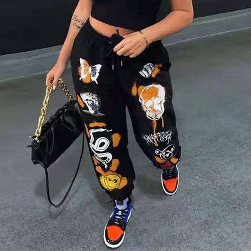 Skull Print Sweatpants Punk Goth High 