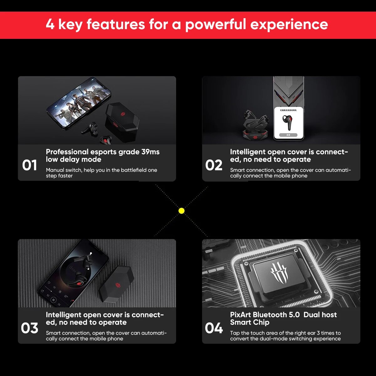 Original Global Version NUBIA RedMagic TWS Gaming Earphone Wireless Bluetooth Cyberpods RedMagic DAO TWS Earbuds 39ms low latenc. 