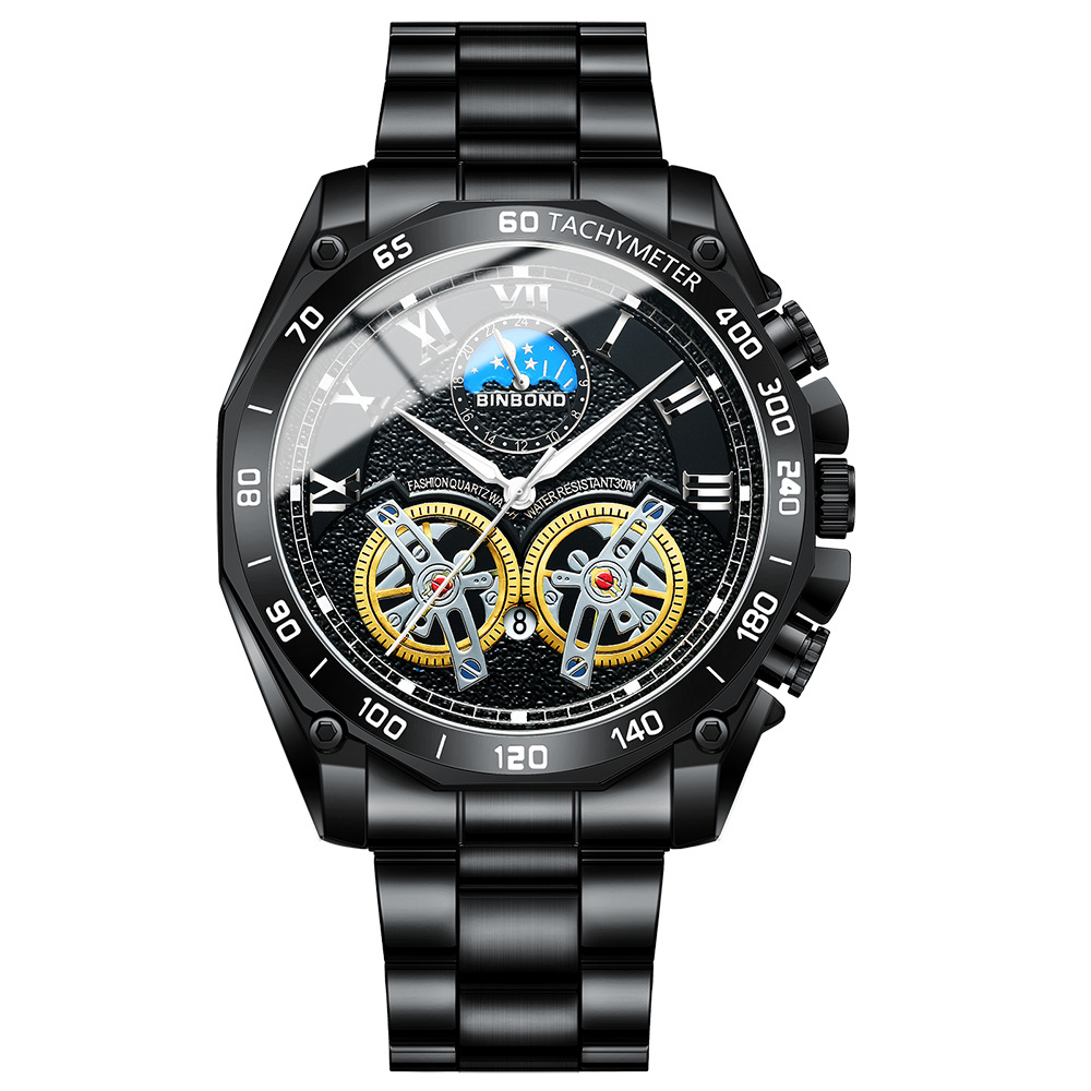 Double Tourbillon Watch Men's Non-Fully Automatic Machine Hollow Mechanical Watch Multi-Functional Fashion Luminous Waterproof Watch. 