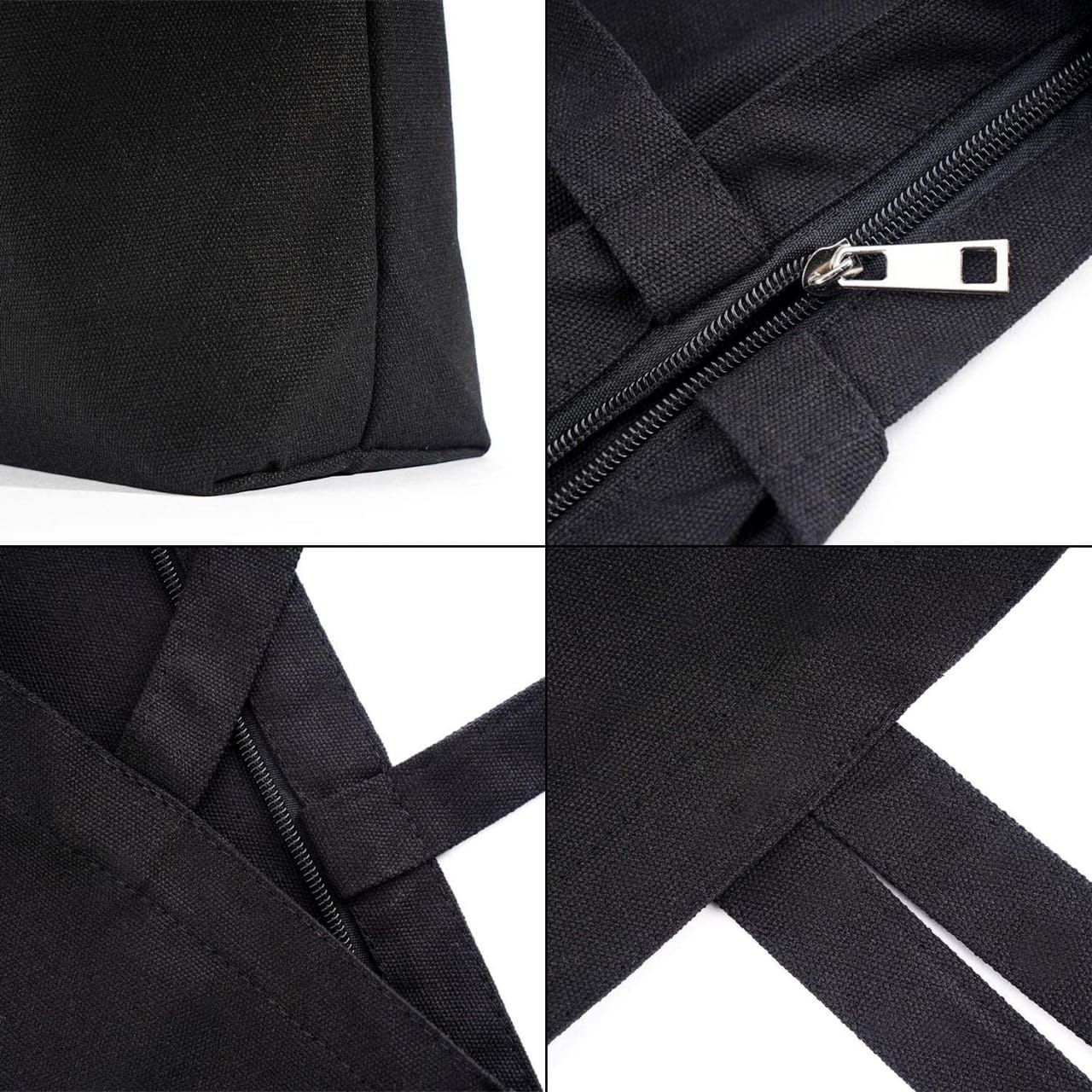 Trendy Top Handle Adjustable Long Strap With 2 Outside Pocket Black Tote Canvas Bag/Fashionable Bag/College/ University Bag, Tote Bag, Canvas Bag with Zipper. 