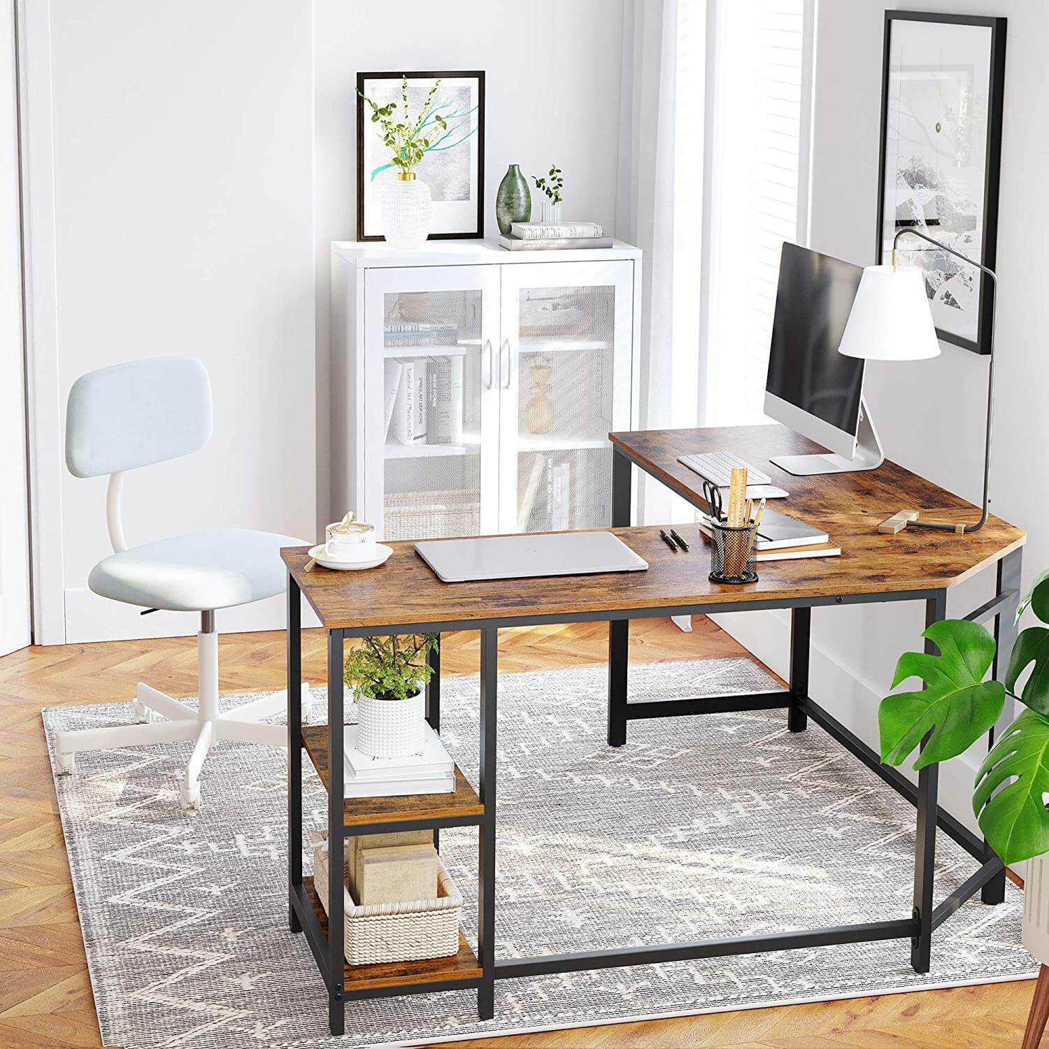 L-Shaped Corner Desk, Space-saving study desk, Table, corner desk, Computer desk. 