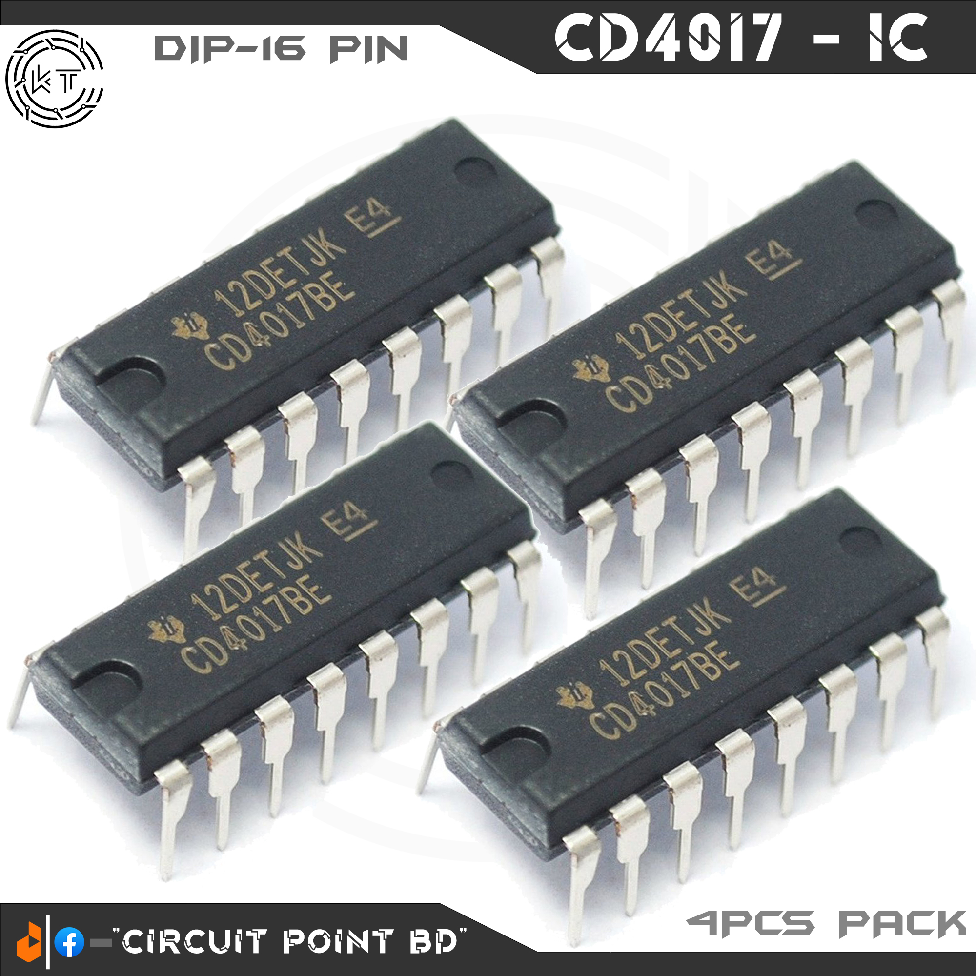 4Pcs CD4017BE CD4017 Decate Counter IC DIP-16 for LED Chaser circuit, Music control Toggle Switch or Electronics & DIY project.