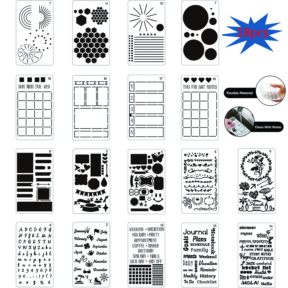 【Fashion】Ultimate Productivity Stencil Piece Stencils A5, Happy Planner Stickers Supplies For Planners, DIY Templates To Create Calendars, Lists, Letters, Numbers, Habit Trackers