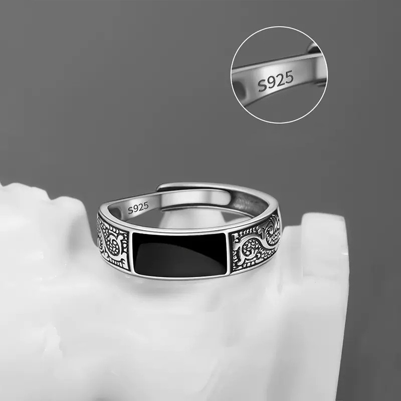 【Sooledead】（NEW）New Pattern Ring Silver Plated Adjustable Personality Men and Cocktail Party Jewelry Gift. 
