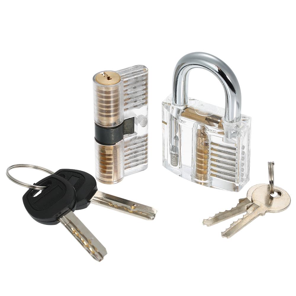 24pcs Lock Unlocking Picking Set Kit Tool with Two Transparent Practice Training Padlock Lock for Locksmith Beginners and Professional. 