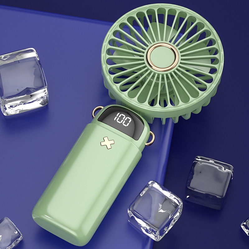 Mini fan portable rechargeable digital-display multi-gear speed handheld hanging neck style with battery. 