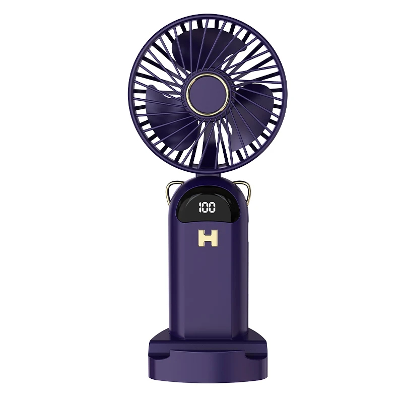 Handheld Mini Fan Foldable Portable Neck Hanging Fans 5 Speed USB Rechargeable Fan with Phone Stand and LED Digital Display Screen-Gadget Biz. 