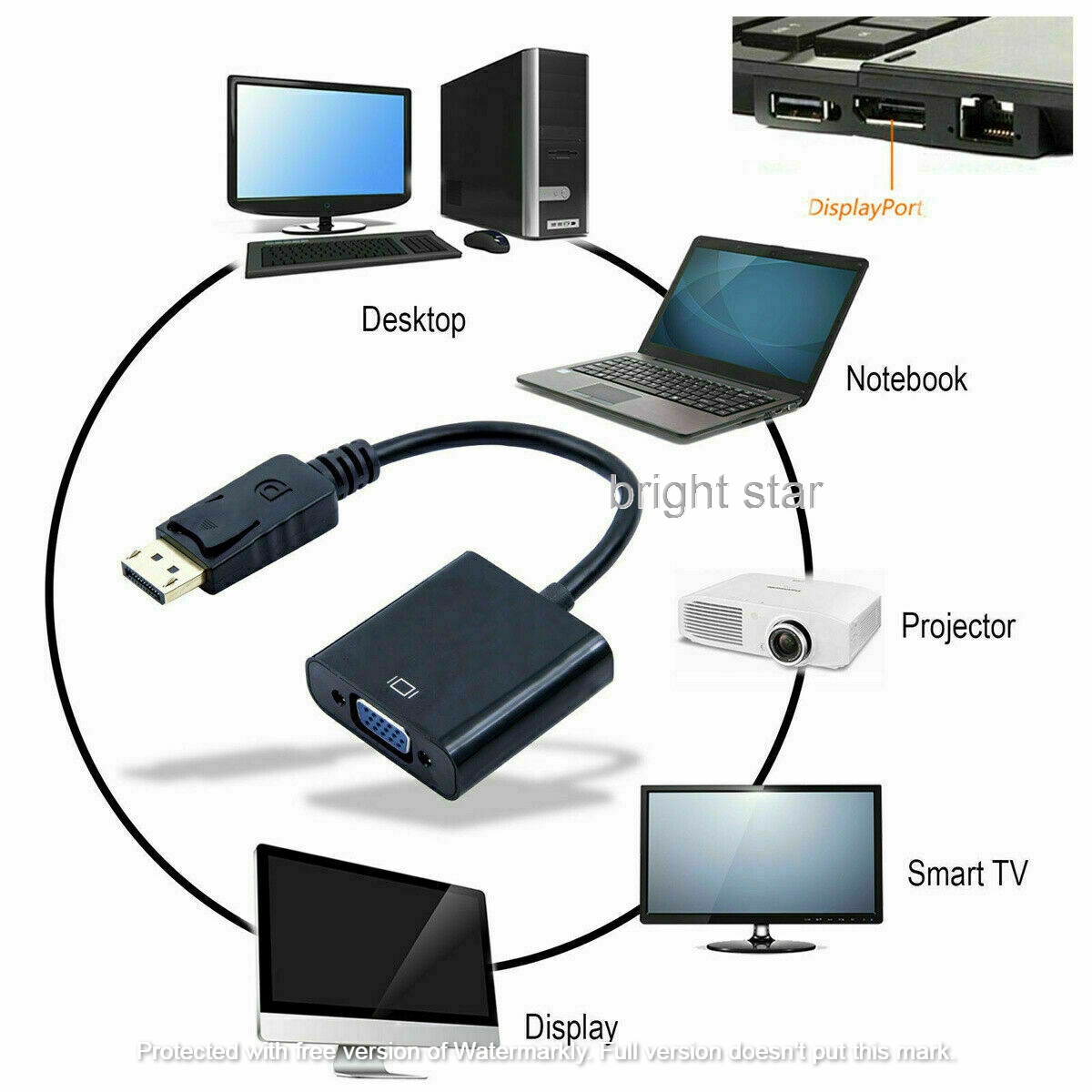 1080P Display Port To Vga Adapter Dp Male To Vga Female Adapter Display Port Cable Converter for Projector Tv Maccbook Air - Black. 
