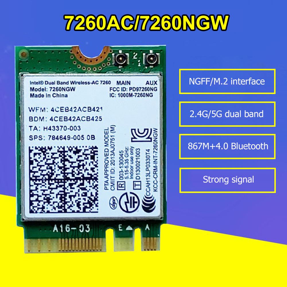 Intel 7260 ngw 1200Mbps Bluetooth 4.2 WiFi Wireless Network Card NGFF M.2 Wifi Dongle 802.11AC Dual Band 2.4G 5G For Laptop Intel 7260 7260NGW. 