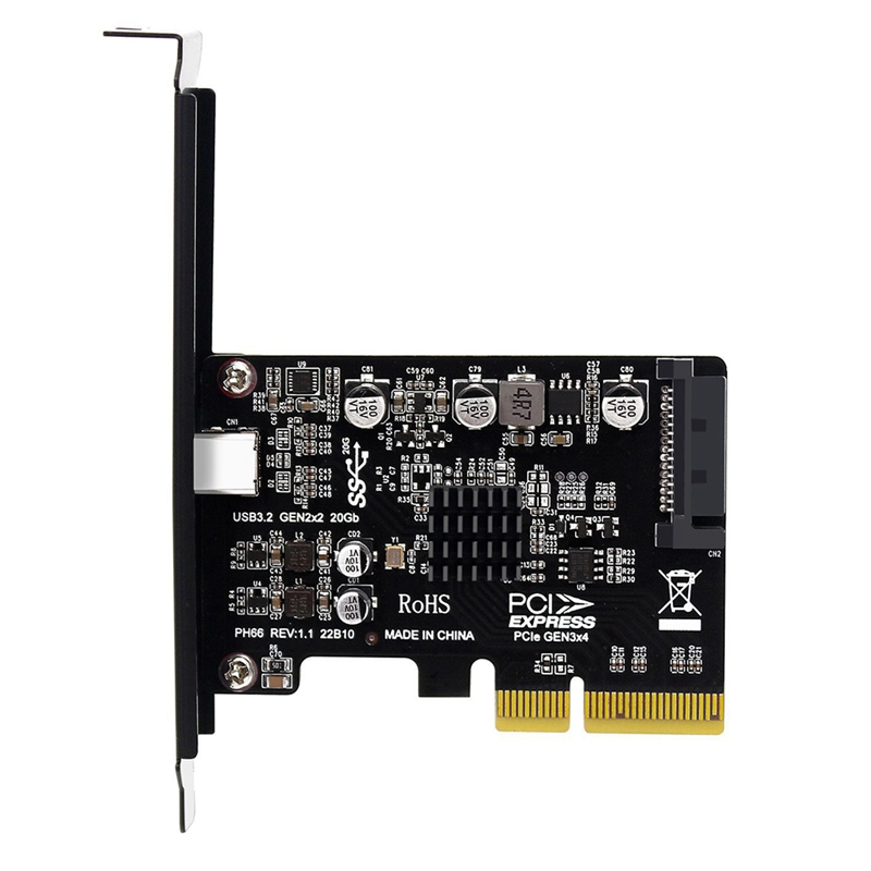 USB PCIE Card Type C PCI-Express 4X to USB 3.2 Gen 2X2 (20Gbps) ASM3242 Chipset for Windows 8/10/Linux. 