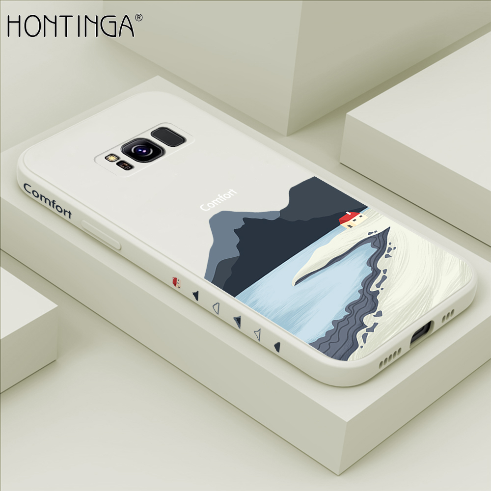 Hontinga for Samsung S8 Case Side Design New Mount Back Cover Soft Square Edge Pattern Liquid Silicone Trend Phone Cases. 