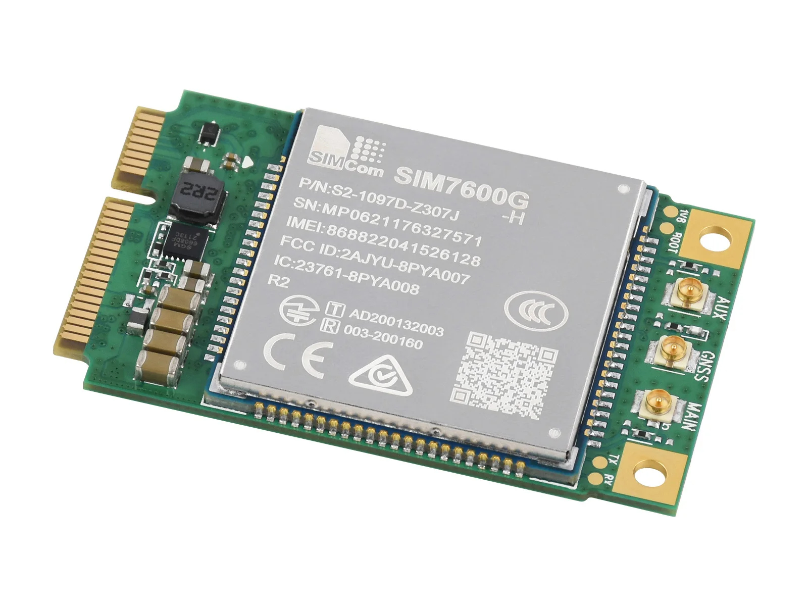 Waveshare SIM7600G-H-PCIE SIMCom Original 4G LTE Cat-4 Module, Global Coverage,  Mini-PCIe Connector LTE-TDD, LTE-FDD. 