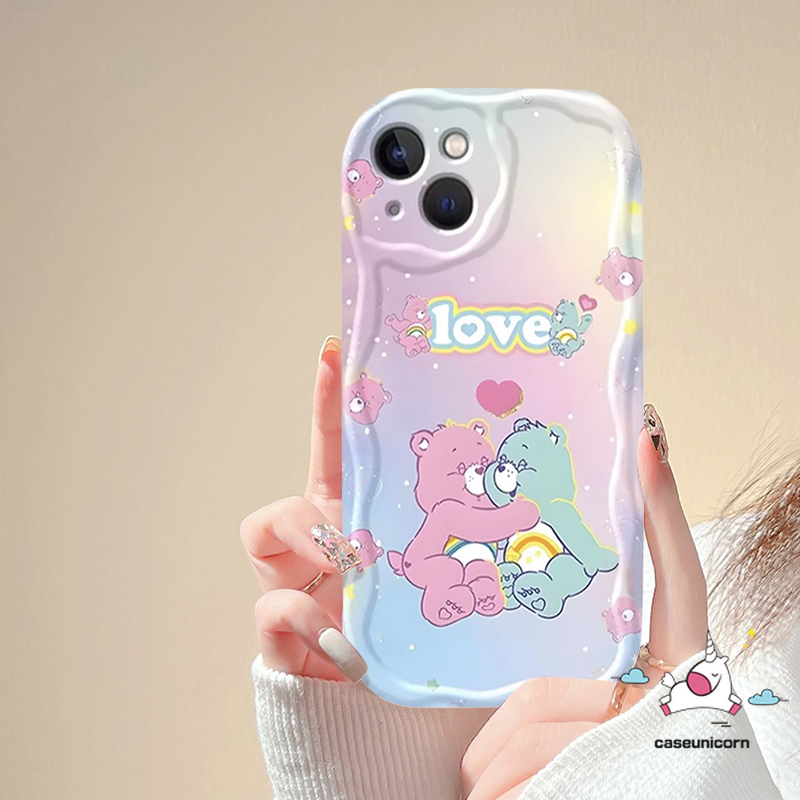 Gradient Sweet Little Bear Phone Case Compatible For Oppo A15 A17 A57 A96 A38 A1k A74 A76 A16 A31 A12 A17k A5s A53 A55 A5 A3s A95 A15 A58 A77s A16K A52 A7 A78 A98 A9 A54 Reno 8T 4F 10 5 3D Wavy Curved Edge Soft Cover