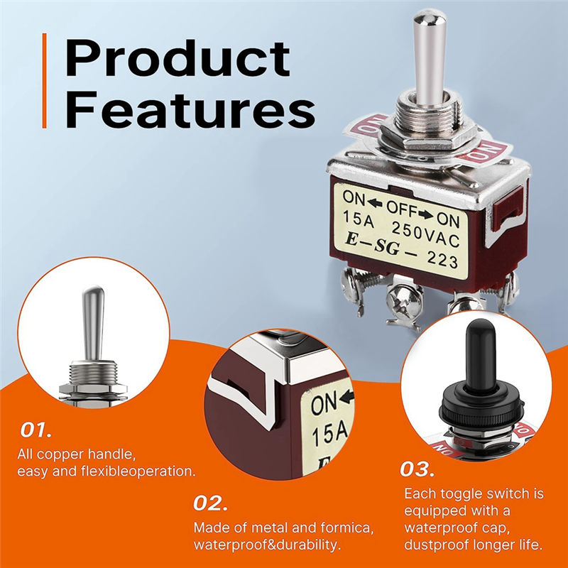 5PCS Momentary Toggle Switch 12V DC 3 Position 30A DPDT (ON)-Off-(ON) 6 Pin Car Toggle Switch with Cover for Car Boat. 
