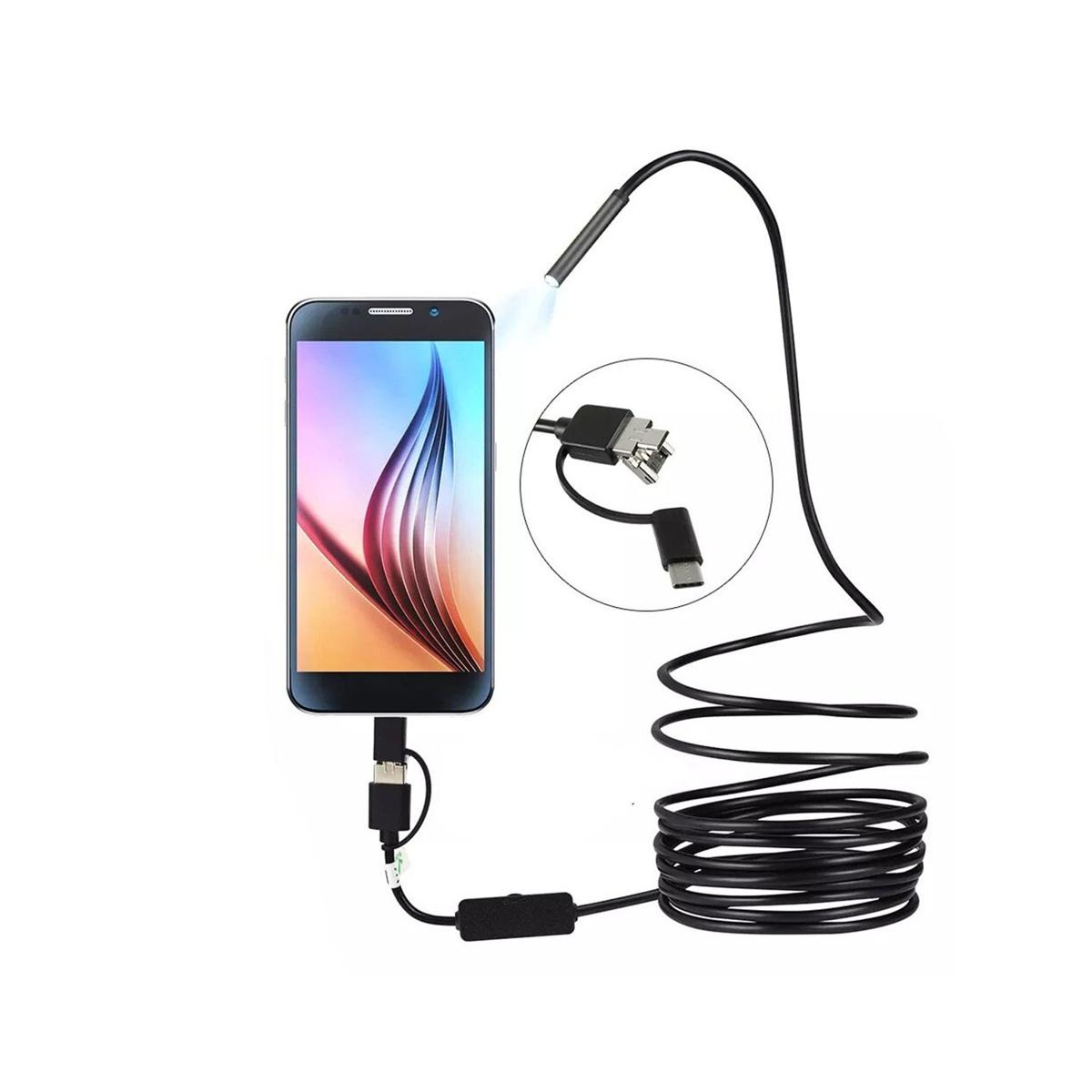 3 In 1 Type-c Android 6 LEDs USB Endoscope Inspection Mini Camera Borescope Flexible Hard Cable for Android Smartphone PC