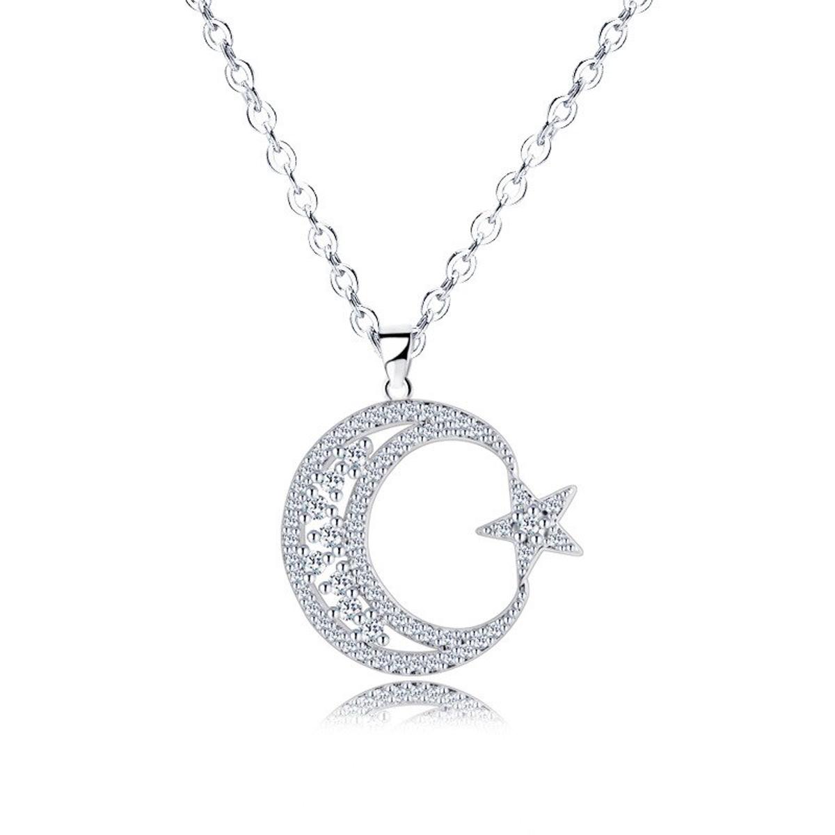 【VisioN Shop】trendy Zirconia star Moon pendant Necklace luxury hollow Choker Necklace Korean Jewelry X-l0122