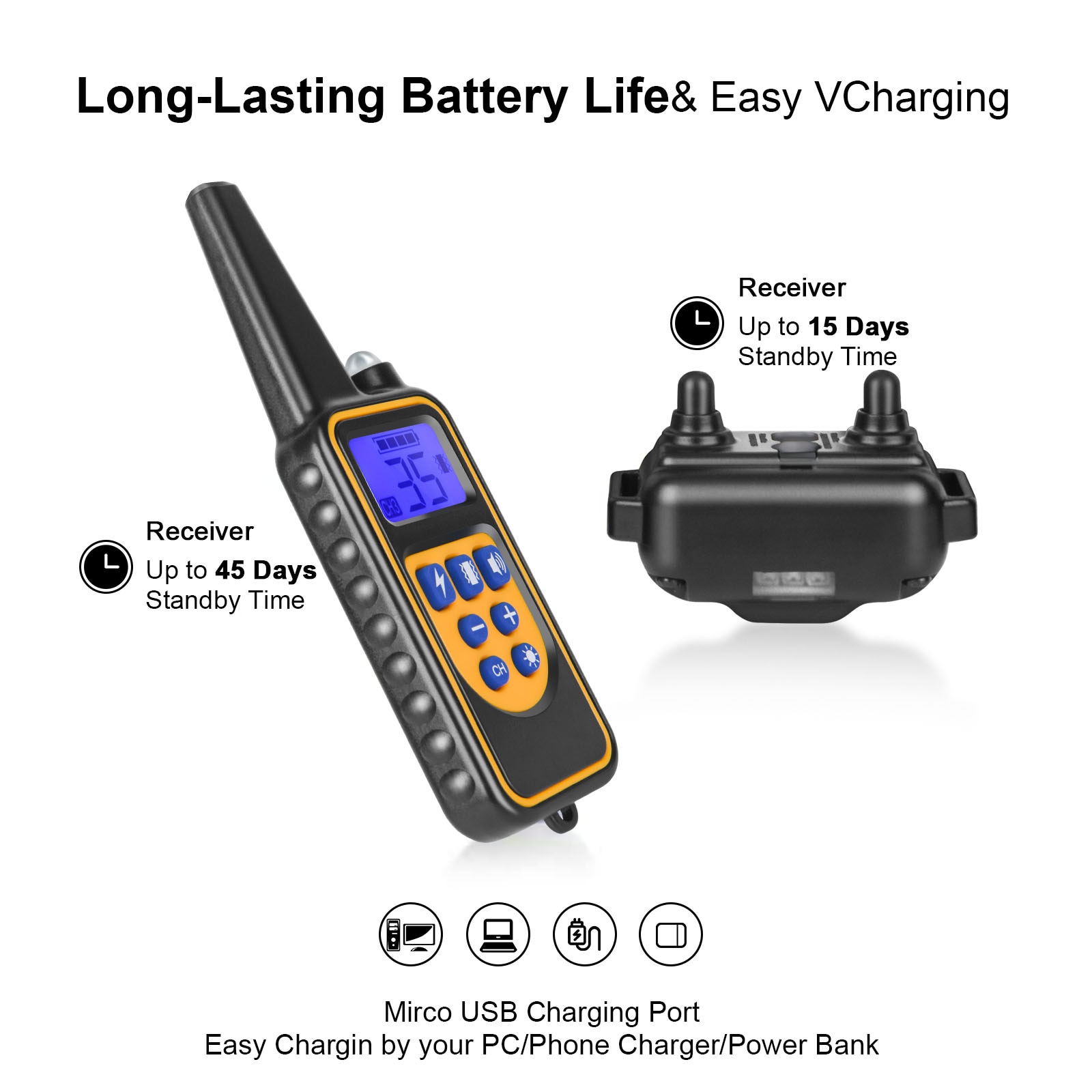 800m Remote Contro Electric  Training Collar Pet Rechargeable Waterproof with LCD Display for All Size Shock Vibration Sound 2  B. 