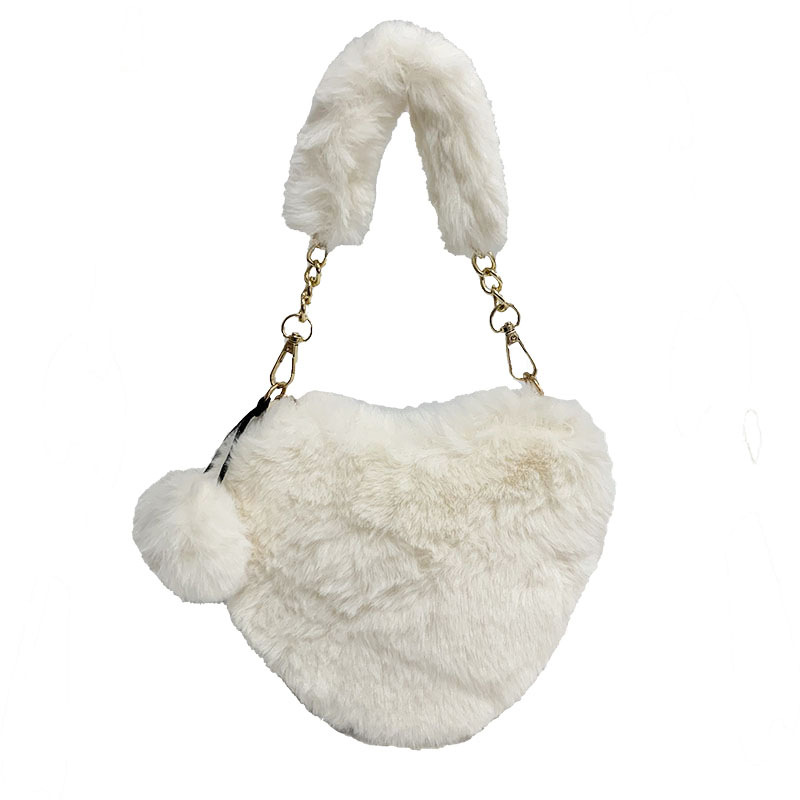 Korean version of plush heart-shaped peach heart bag autumn and winter new plush bag ins one-shoulder cross-body hand-chain women's bag. 