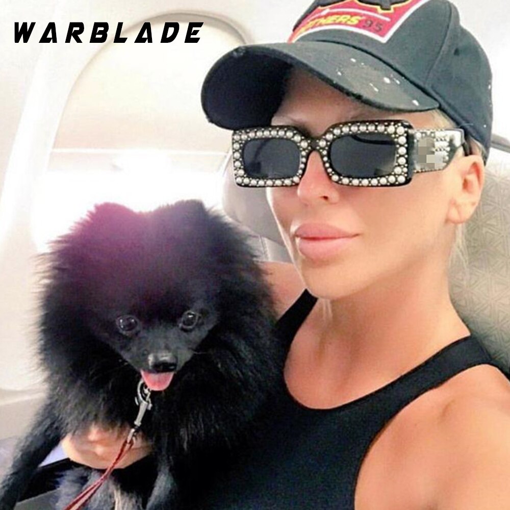【happy one】red Hot Fashion Ladies Pearl Square Women Vintage Brand Design Luxury Sun Glasses Female Male. 
