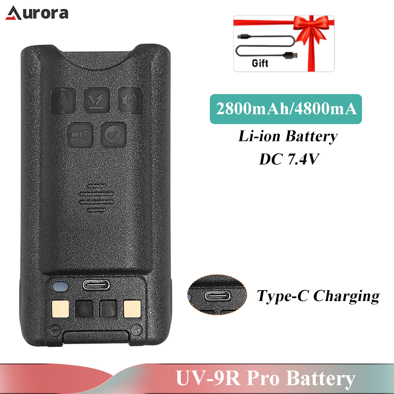 Baofeng UV-9R Pro Li-ion Battery 2800/4800mAh UV-9R Plus Enlarge Li-ion Batteries Type-C Charging BL-9 GMRS-9R Radio Replacement