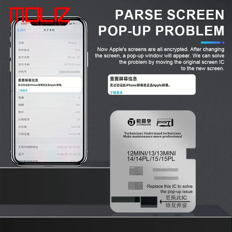 Fixst JTX LCD Screen IC Chip Flex Cable Protection Stencil For iPhone 11~15 Pro Max Touch Display IC Tin Template Steel Mesh. 
