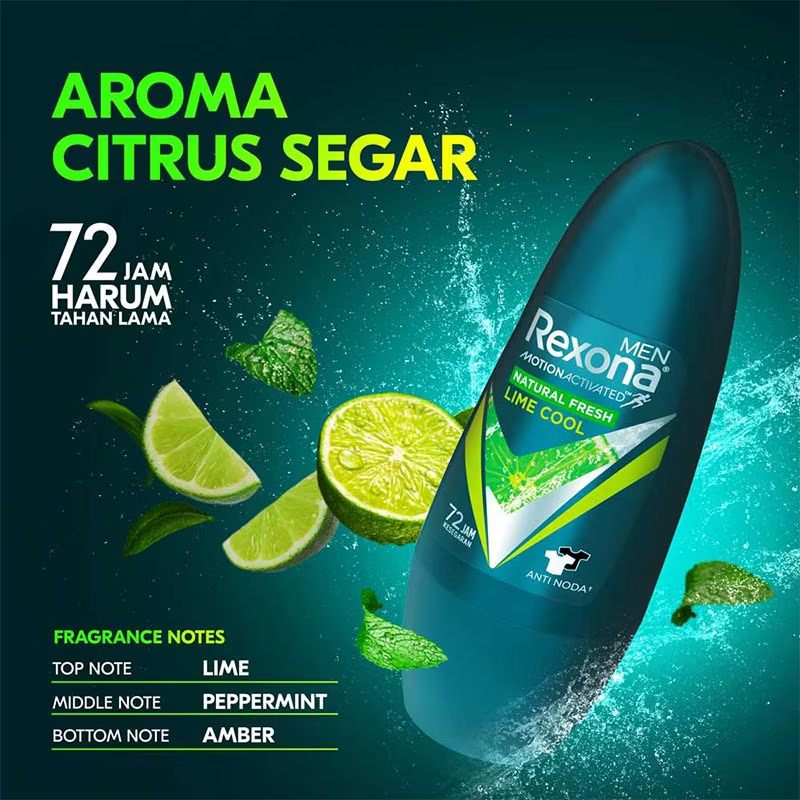Rexona - Natural Fresh Lime Cool Deodorants Dry Roll On For Men - 45ml. 
