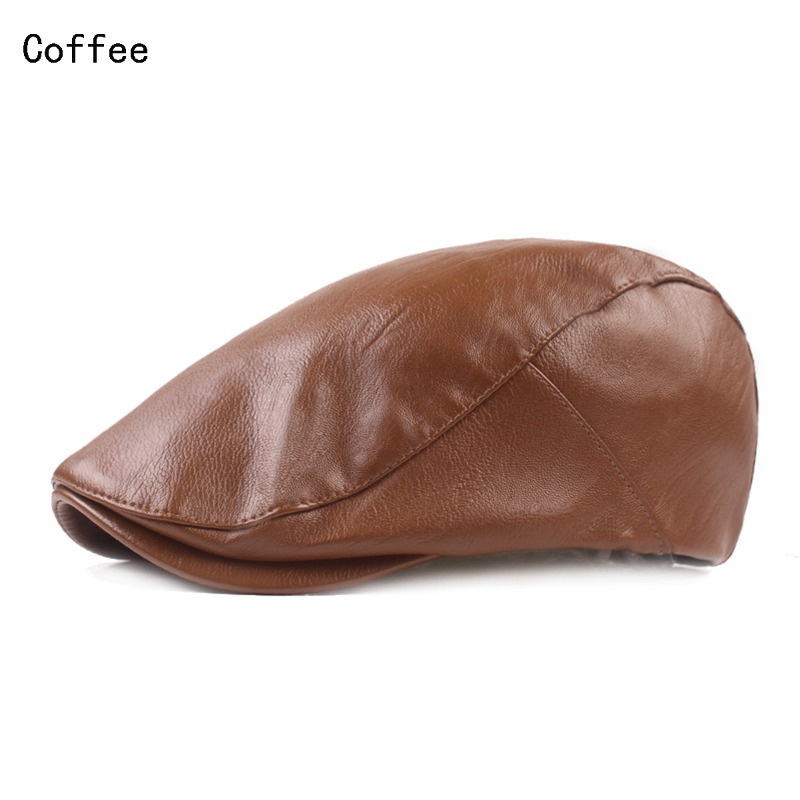 Men Leather Beret Hat Vintage Male Flat Caps Driver Hats