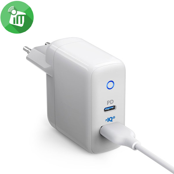 Anker PowerPort PD+2 35W (20W+15W) Dual-Port High Speed Wall Charger With Power Delivery & Power IQ 2.0 - EU Plug. 
