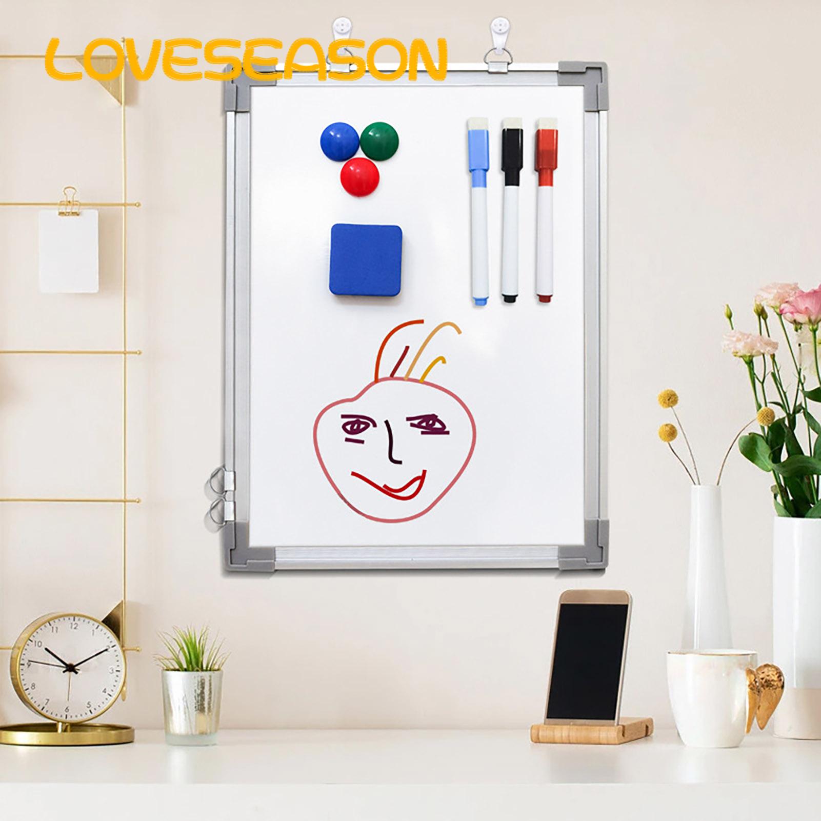 Wall Mountable Whiteboard Double-sided Magnetic Whiteboard with Hooks for Office Classroom Use 40x30cm. 