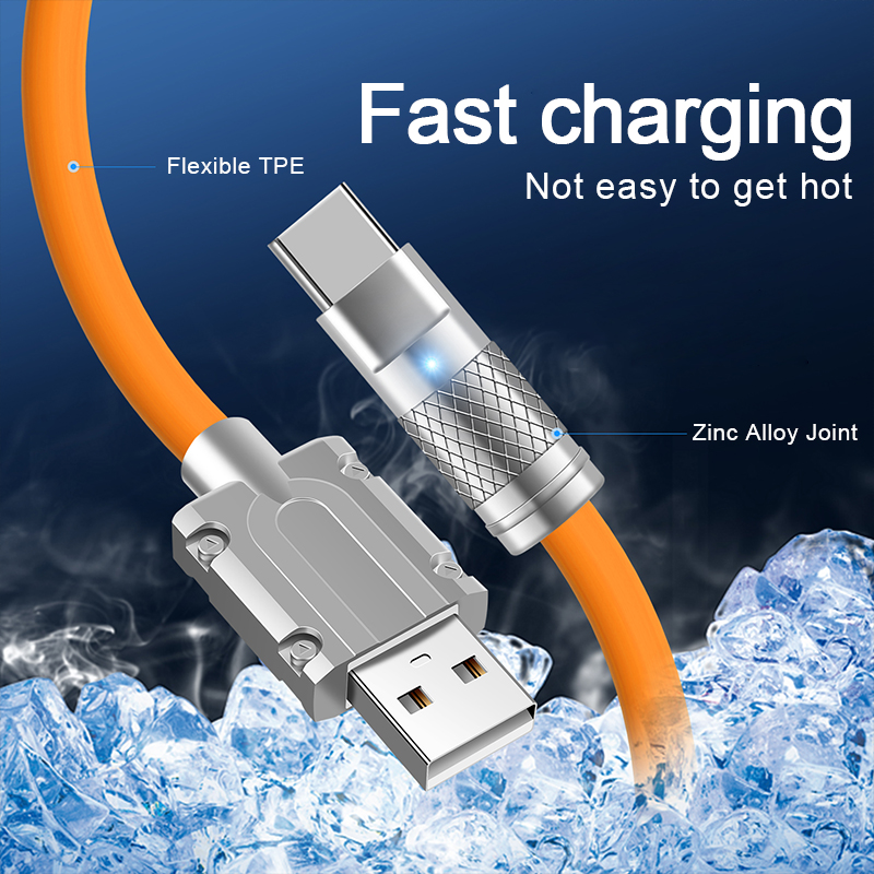 [Lightning for ip]DAMILE 120W 6A Super Fast Charge Liquid Silicone Cable Type-C Charger Data Cable For Xiaomi Huawei Samsung Zinc ip USB Bold Data Line 1.5m. 