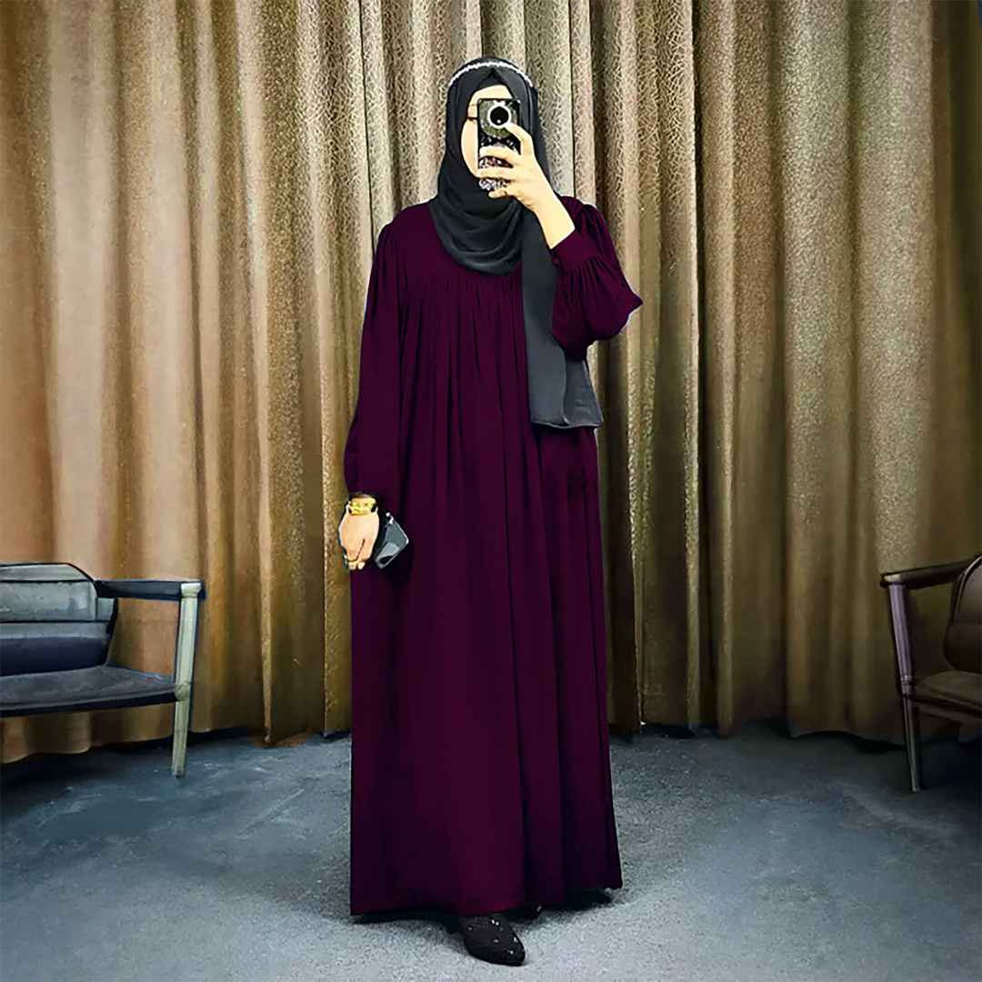 Women’s Borkha Full Body Kuchi Design Abaya with Pocket - Dubai Cherry Fabric, Regular Fit. 