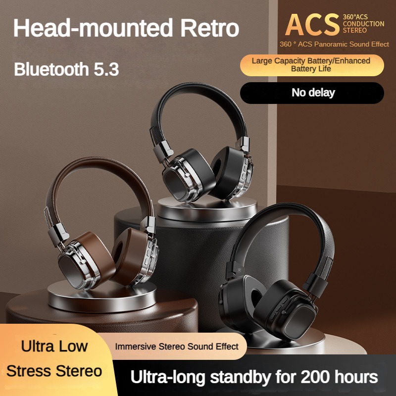 Control Type C Retro Headset Touch 5.3 Wireless Stereo Bluetooth dio DJ Headset Stu Classic Over-Ear CR-82024 New Headset. 