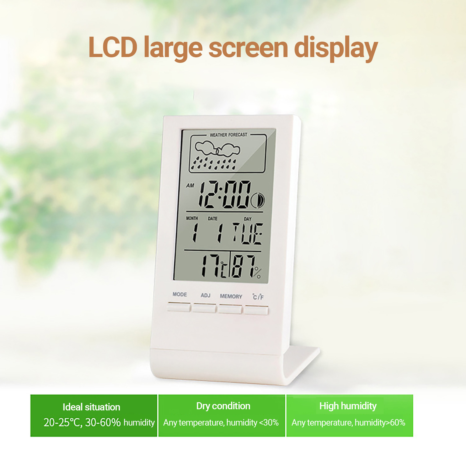 Digital Thermometer Large Screen High Precision ABS Indoor Temperature Humidity Meter for Weather Station. 
