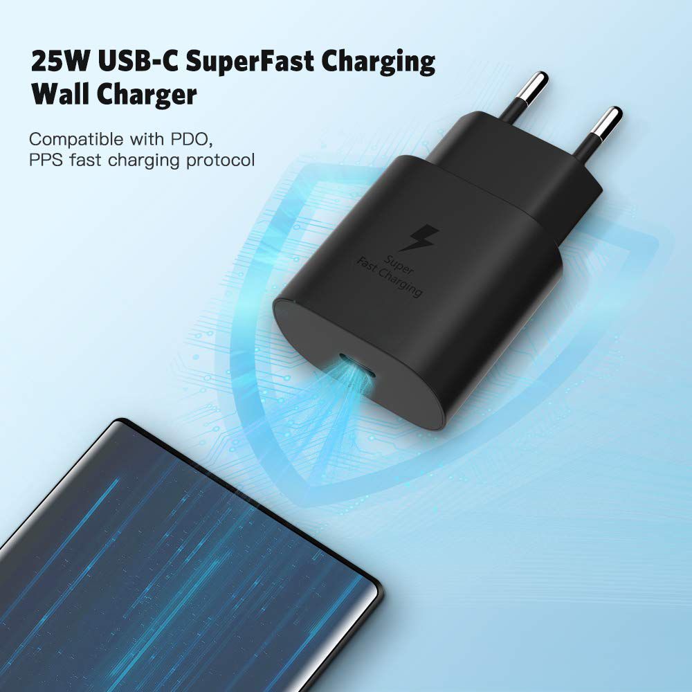 25watt Fast Charger With Type-C cabes For Samsung Galaxy A51/A71/A20 A20s A30 A30s A50 A50s A60 A70 M40 C9 Pro M40 Samsung Fast Charger with Type-C USB Cable Quick Charge Power Adapter - Black. 