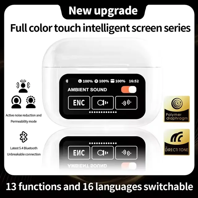 Airpods A9 Pro Earbuds 2024 TWS In-Ear Earbuds ANC/ENC Wireless Earphones LED Touch Screen  Noise Cancelling LED Alarm Clock. 