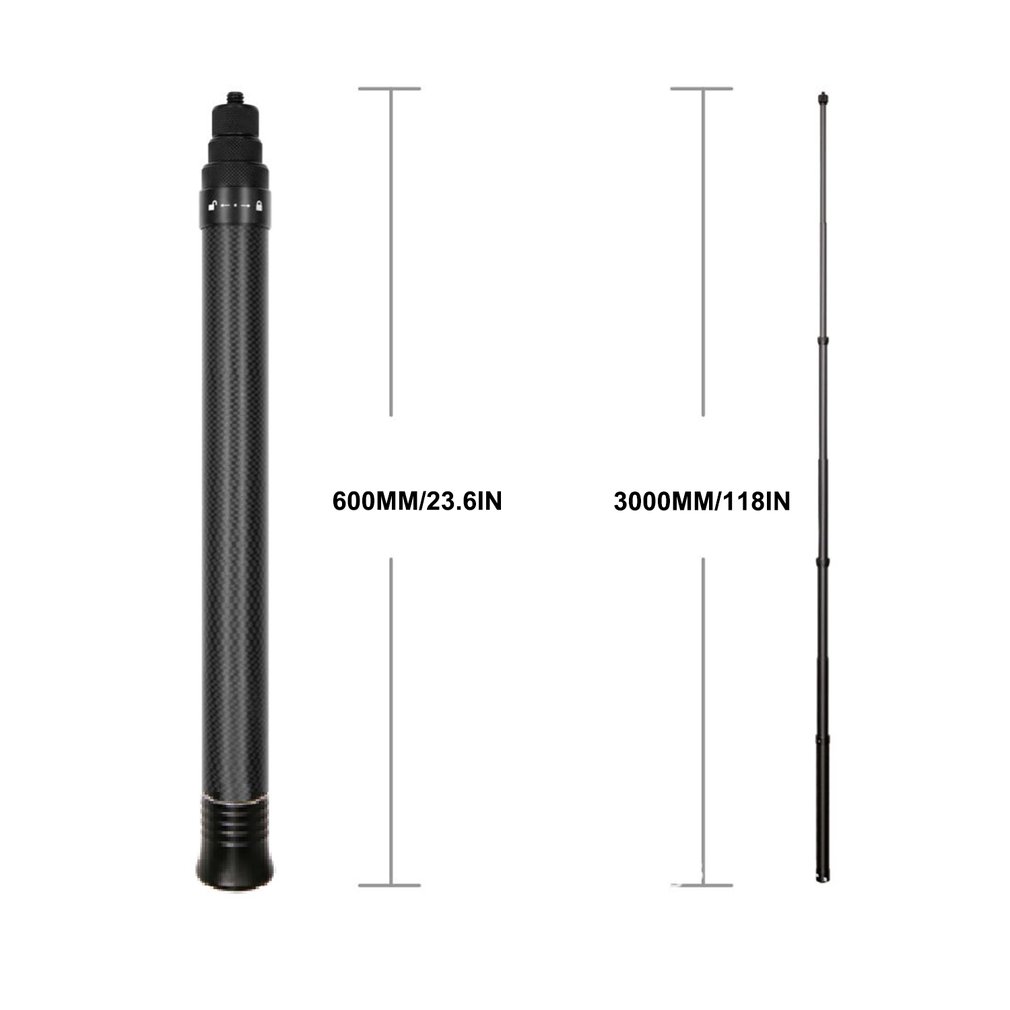 1.5/3 Meter Ultra-long Carbon Fiber Invisible Selfie Stick For Insta360 One X2 / R / X Lightweight Adjustable Selfie Stick