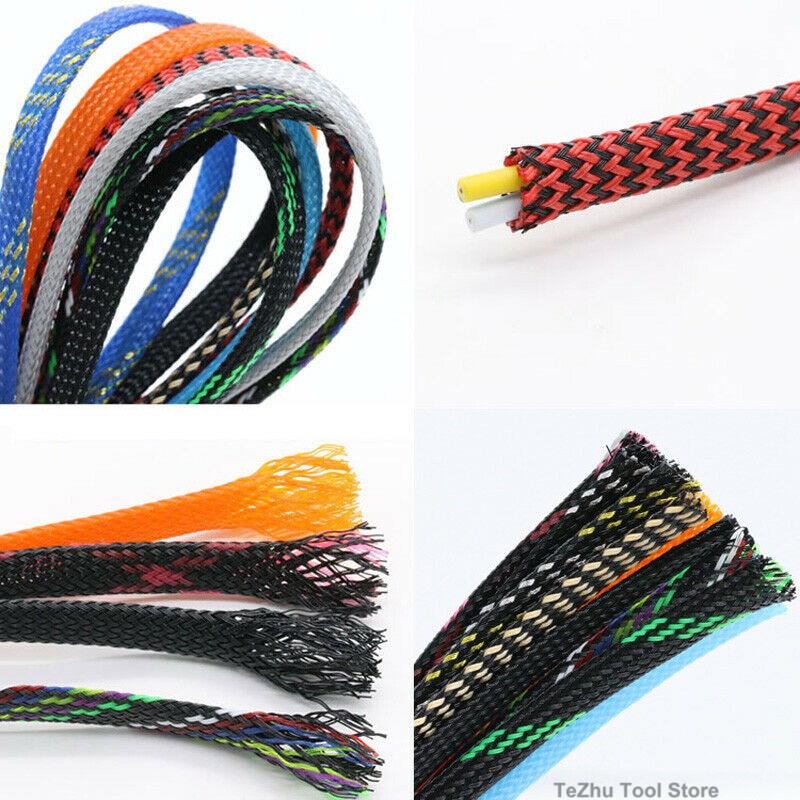 3Meters Multiple Colors PET Sleeves Tight Braided Expandable Cable Wire Snakeskin Sleeving Cord Protector 3/4/6/8/10/12-20mm. 