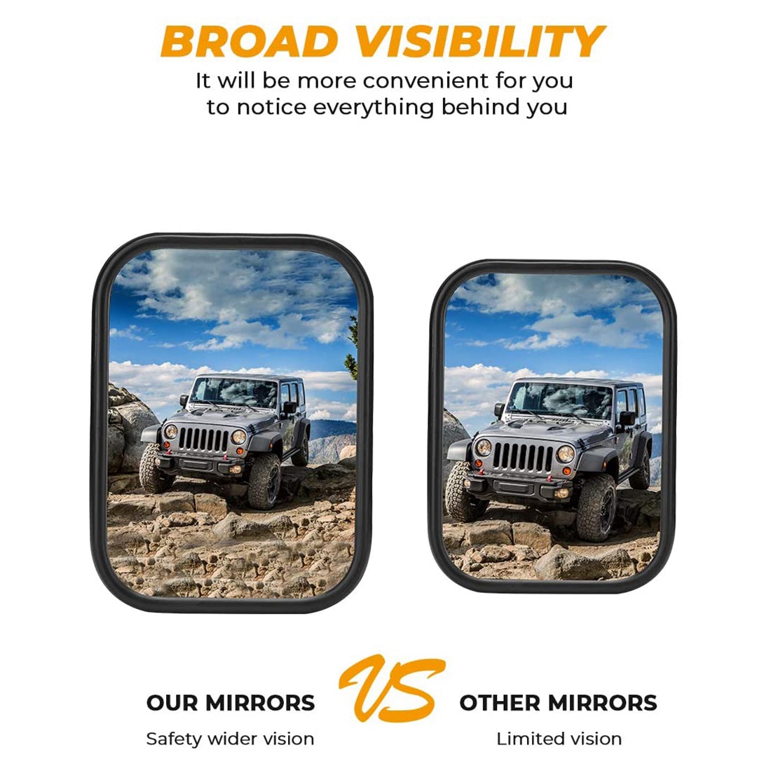 Doors Off Mirrors for Jeep Wrangler CJ YJ TJ JK JL & Unlimited, Wider Rearview Mirrors Square Door Side Hinge Mirror. 