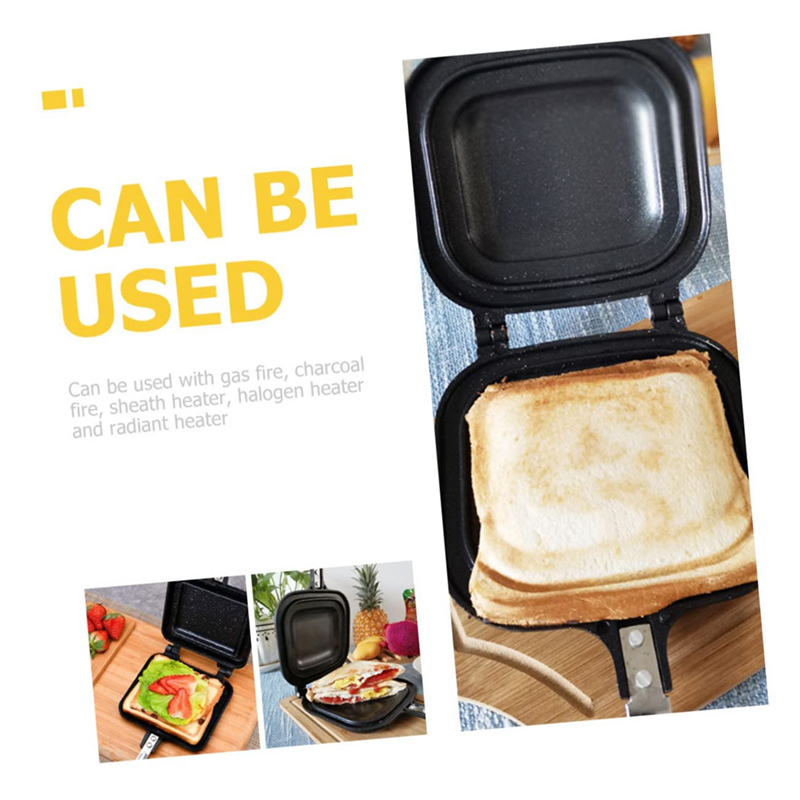 1 Piece Sandwich Skillet Bread Loaf Pans For Baking Egg Cookers Cookware Double Pie Iron Toaster Sandwich Maker Black Aluminum