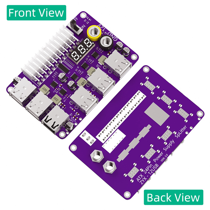 Power Adapter Connector Power Supply Breakout Board High Quality ATX 24Pin Power Module Adapter with 12 Port USB 2.0 and QC 2.0/ 3.0 and 12V Output. 