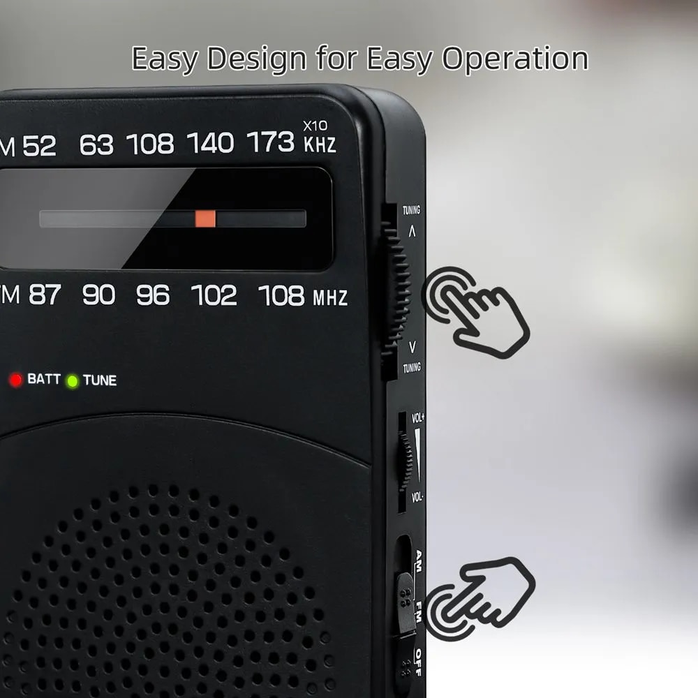 PRUNUS J-166 Pocket Portable Mini Radio FM/AM Digital Tuning Radio receiver FM87-108MHz MP3 Music Player Radios for AA batteries. 