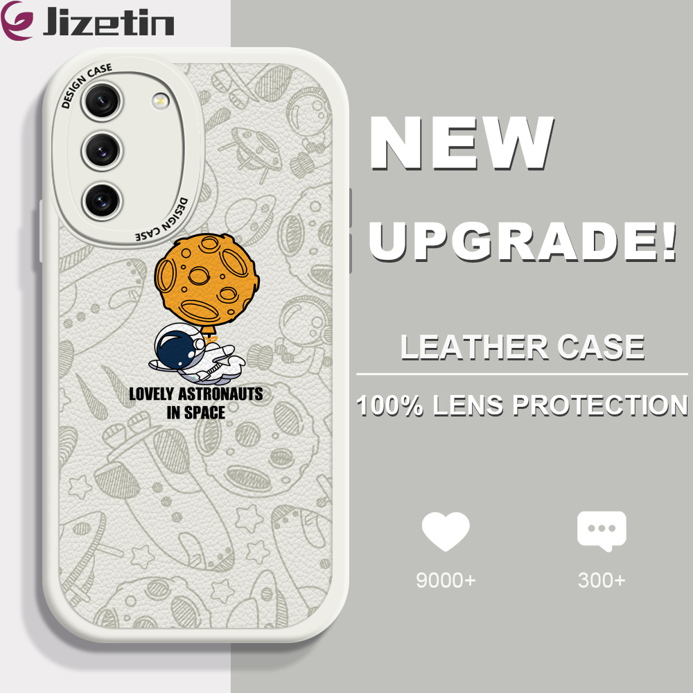 Jizetin for Samsung S21 FE 5G Back Cover Lovely Astronaut Lambskin Texture PU Leather Back For Girls Boys Soft Phone Case