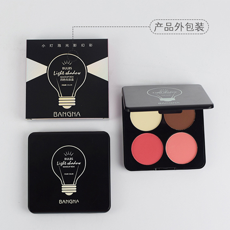 Bonna Small Bulb Light and Shadow Four-Color Blush Palette Multi-functional Palette Contouring Powder Highlighter Shadow Combo 606. 
