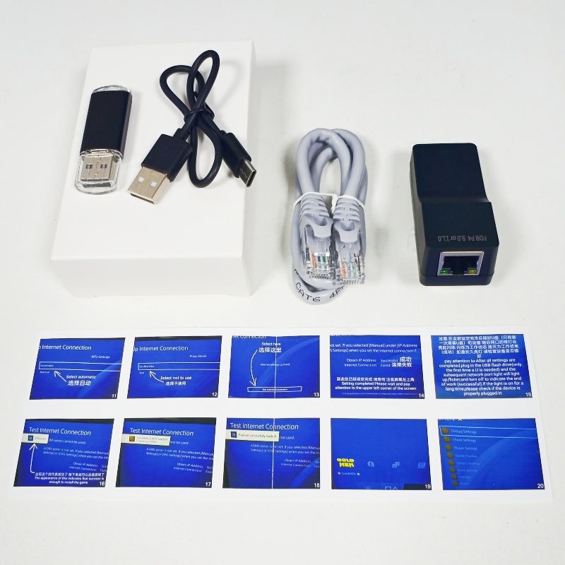 original Game Accessories One-Key JB Tool Mod Kit For PS4 FW 9.0 11.0 System USB Dongle USB Adapter With Ethernet Type-C Cable. 